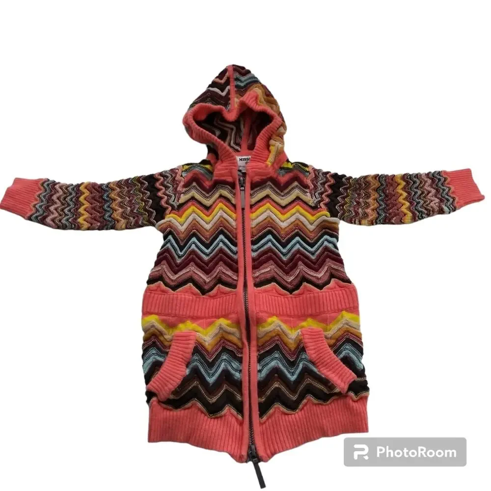 Missoni For Target  Zig Zag Zip-up Hooded Cardigan Multi Color Sweater Size 18M